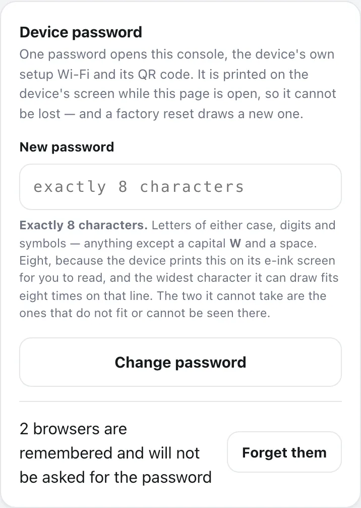 The Device password card