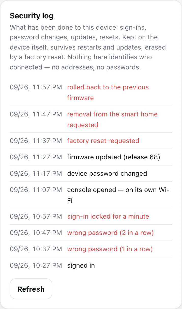 The Security log card