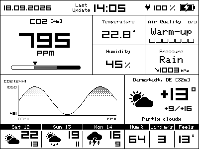 The dashboard showing Warm-up in the air quality block